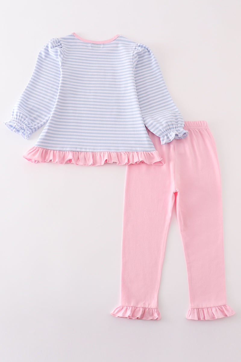 Premium pink stripe puppy ruffle girl set