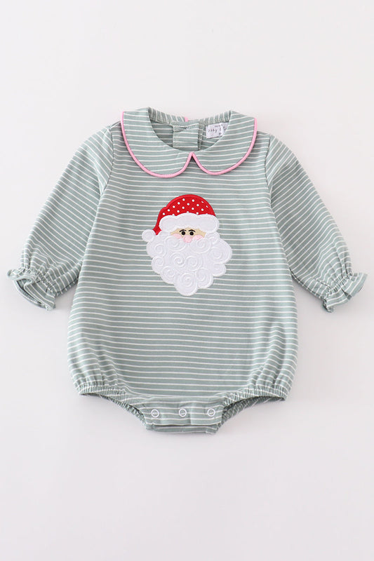 Premium green stripe christmas santa claus applique girl bubble