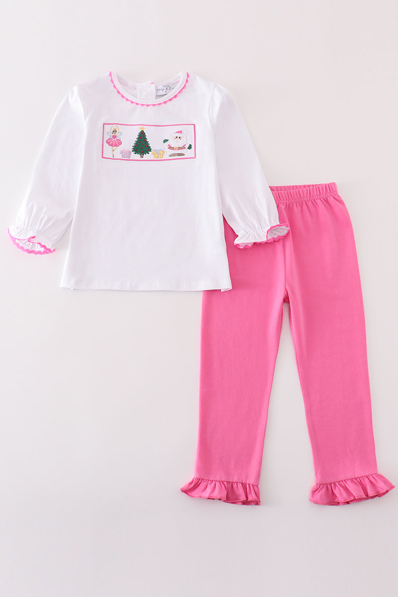 Premium pink christmas tree embroidery girl set