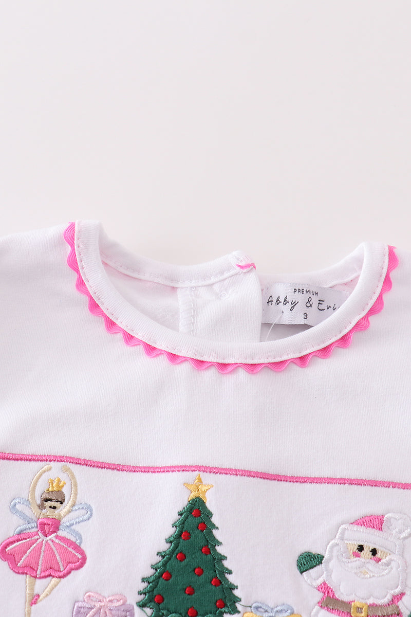 Premium pink christmas tree embroidery girl set