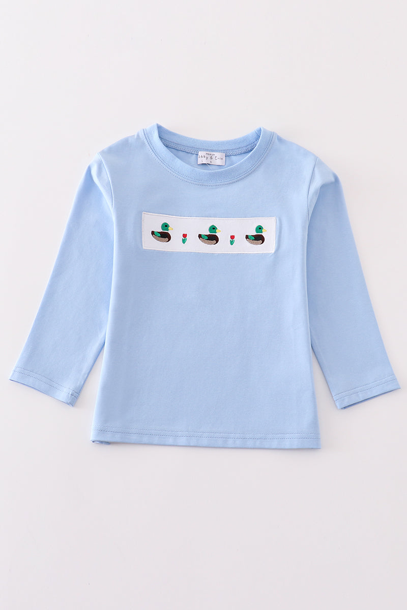 Premium Blue duck applique boy top