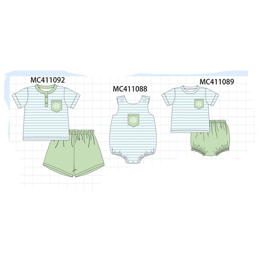 PO44 Blue&green stripe monogram embroidery collection - Ships July