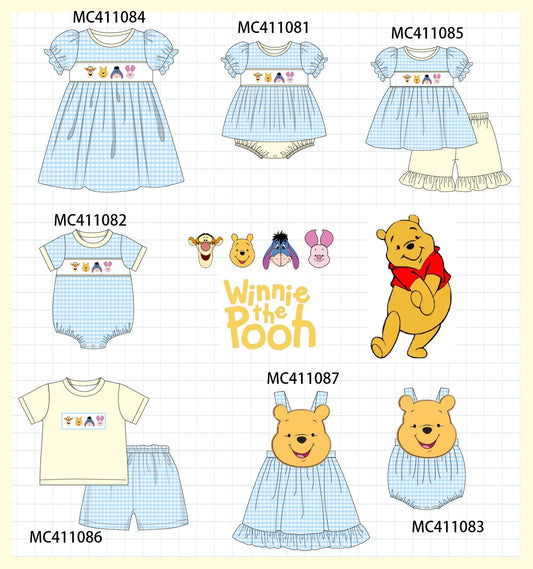 PO44 Blue character embroidery applique gingham collection - Ships July