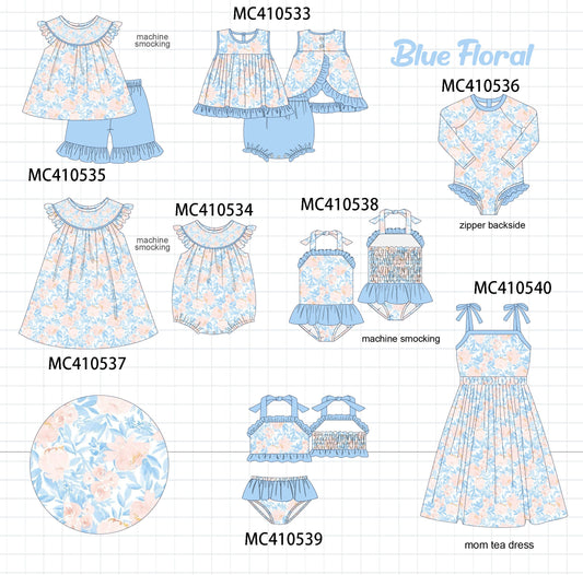 PO42 Blue floral print smocked collection - Ships June