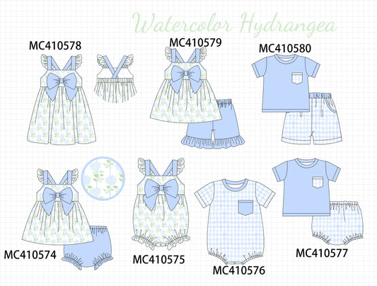 PO42 Blue hydrangea print bow collection - Ships June