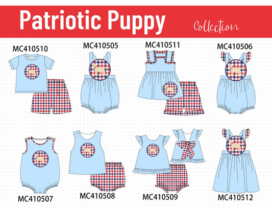 PO42 Blue patriotic puppy applique gingham collection - Ships June