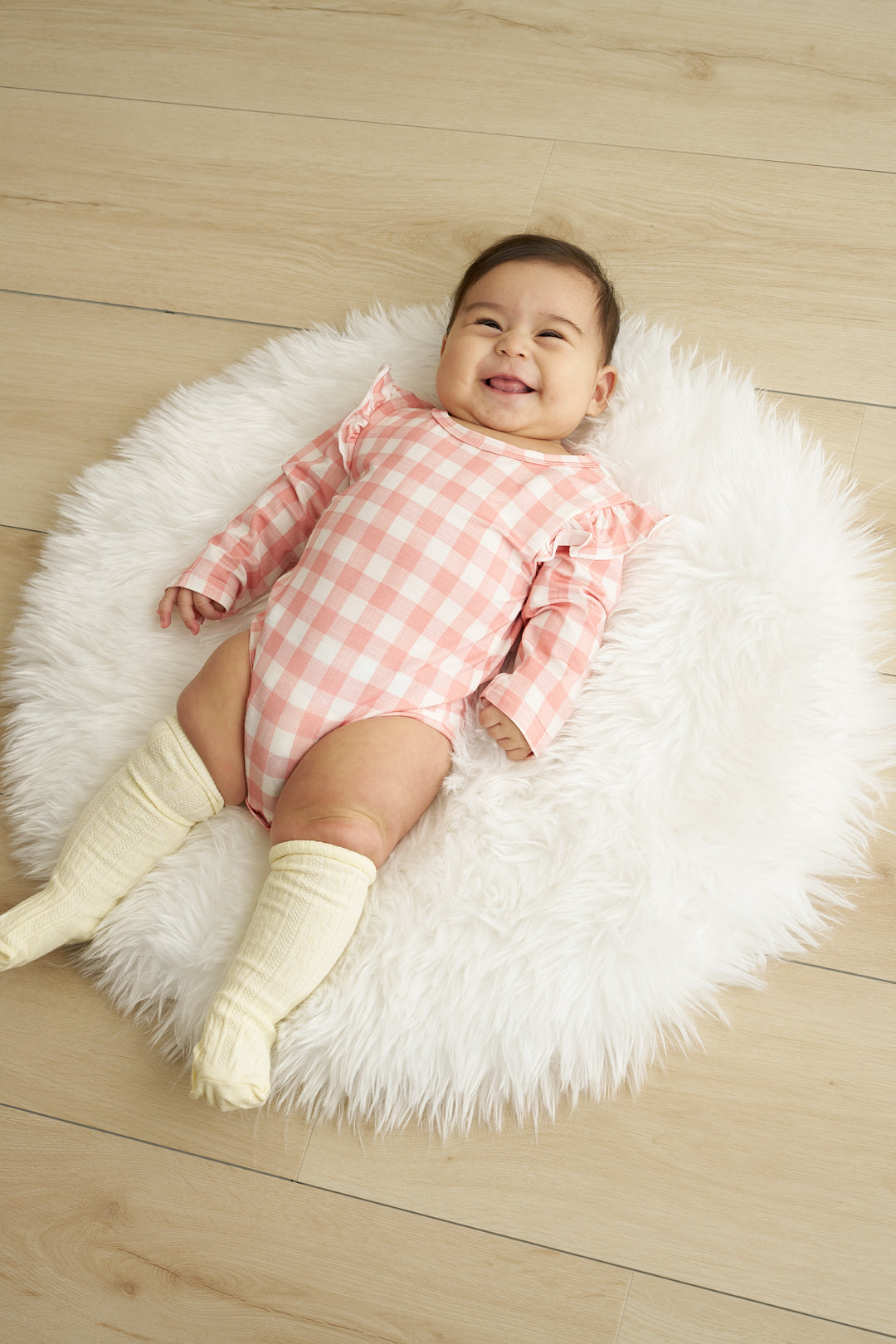 Pink plaid ruffle baby onesie