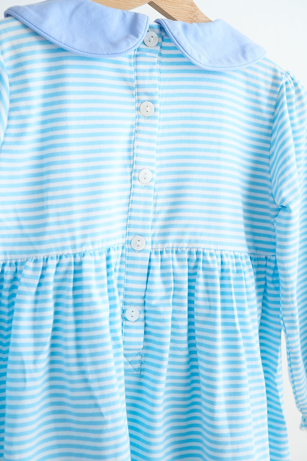 Blue puppy hand smocked stripe dress