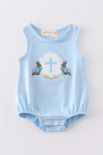 Bunny Cross Embroidered Boy Bubble