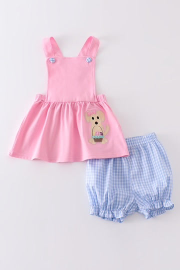 Pink Easter Dog Appliqué Short Set