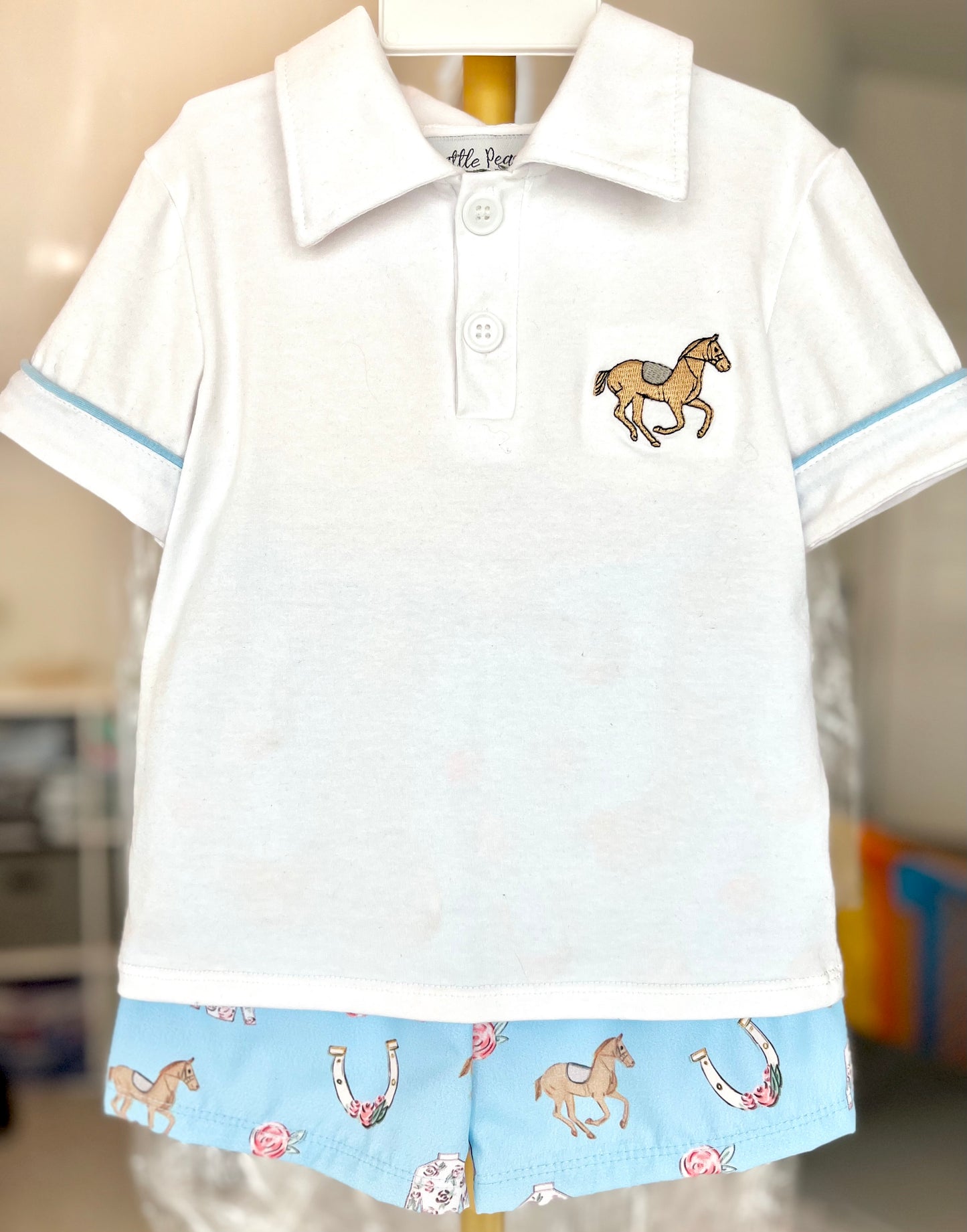 Winning Horse Embroidered Polo Short Set