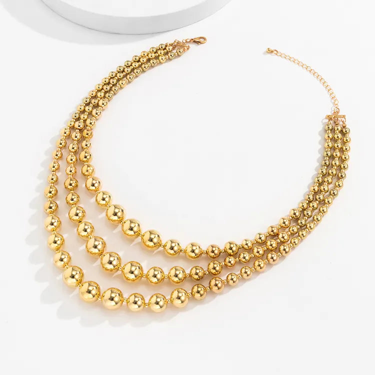 Diane Multi-Layer Chunky Gold Round Bead Stacking Necklace  S