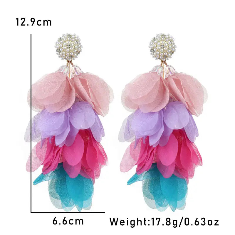 Floral Petal Statement Earrings with Faux Pearl Posts.