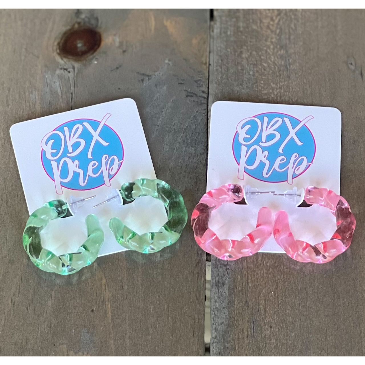 Spring Twist Color Resin Hoop Acrylic Earrings - OBX Prep