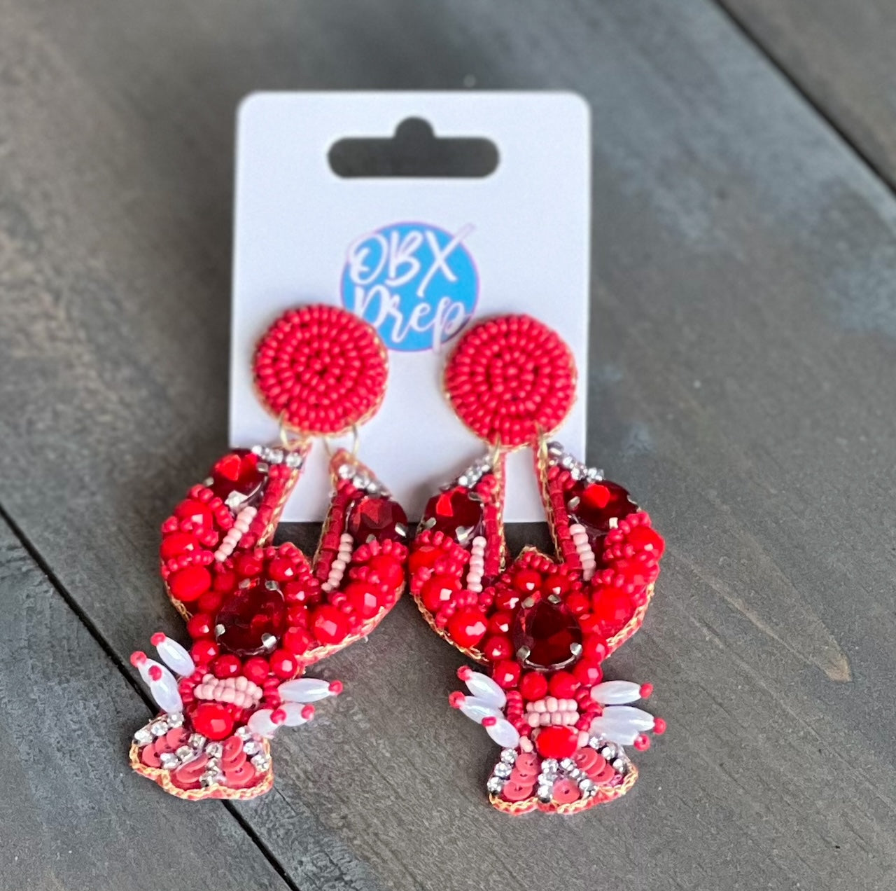 Lobster Handmade Seed Beaded Dangle Earrings - OBX Prep