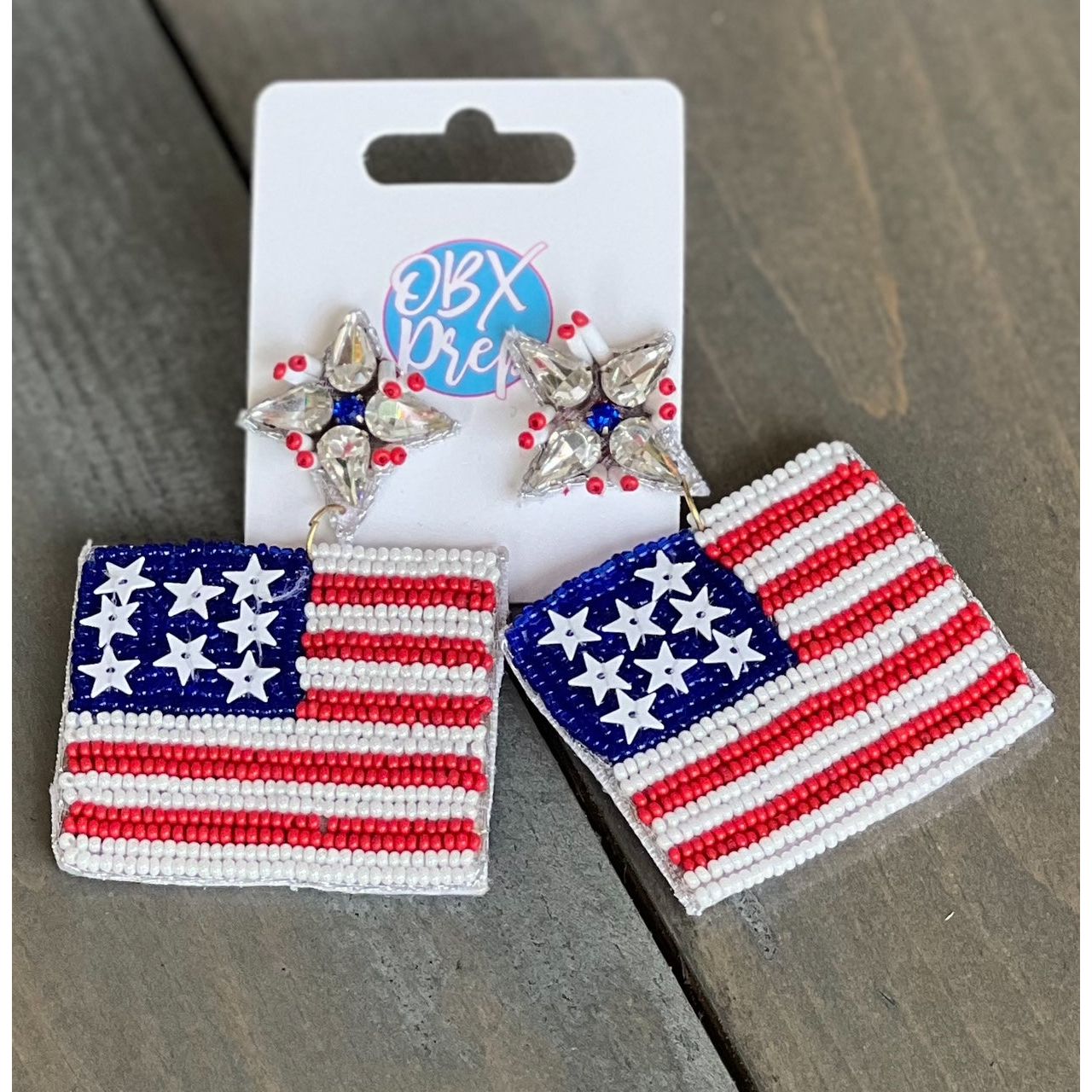 Patriotic Flag Seed Beaded Earrings - OBX Prep