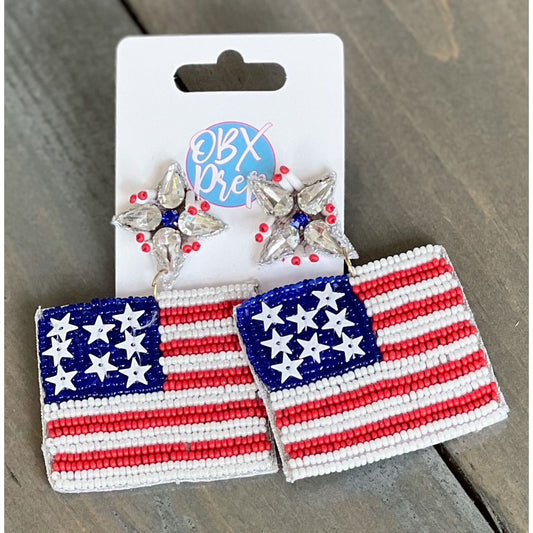 Patriotic Flag Seed Beaded Earrings - OBX Prep