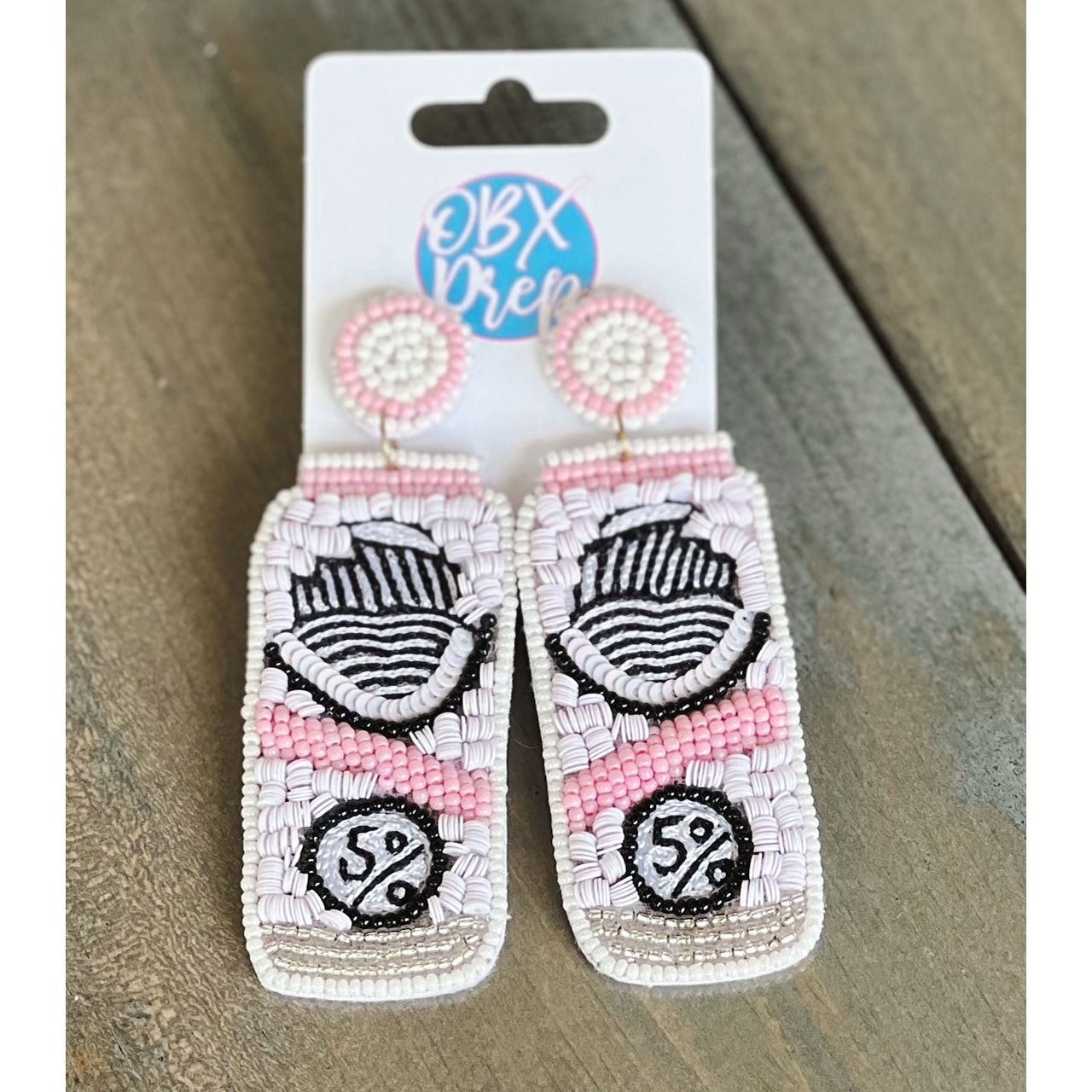 Hard Seltzer White Claw Seed Beaded Dangle Earrings - OBX Prep