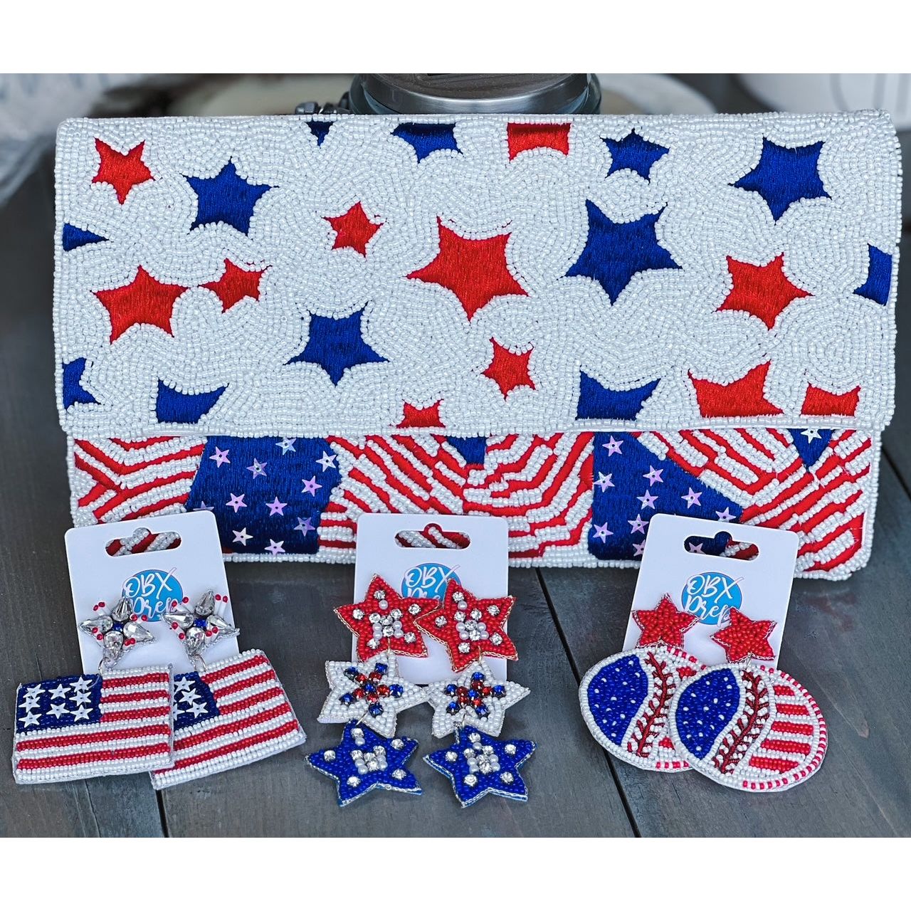 Handmade Patriotic Red White and Blue Triple Stars Earrings - OBX Prep