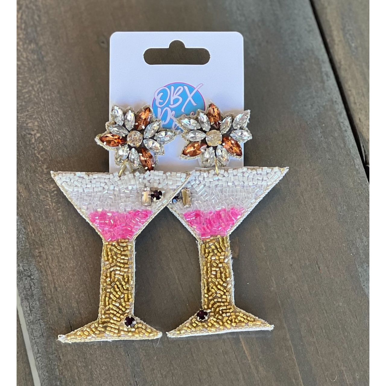 Pink Martini Gold Stems Seed Beaded Drop Earrings - OBX Prep