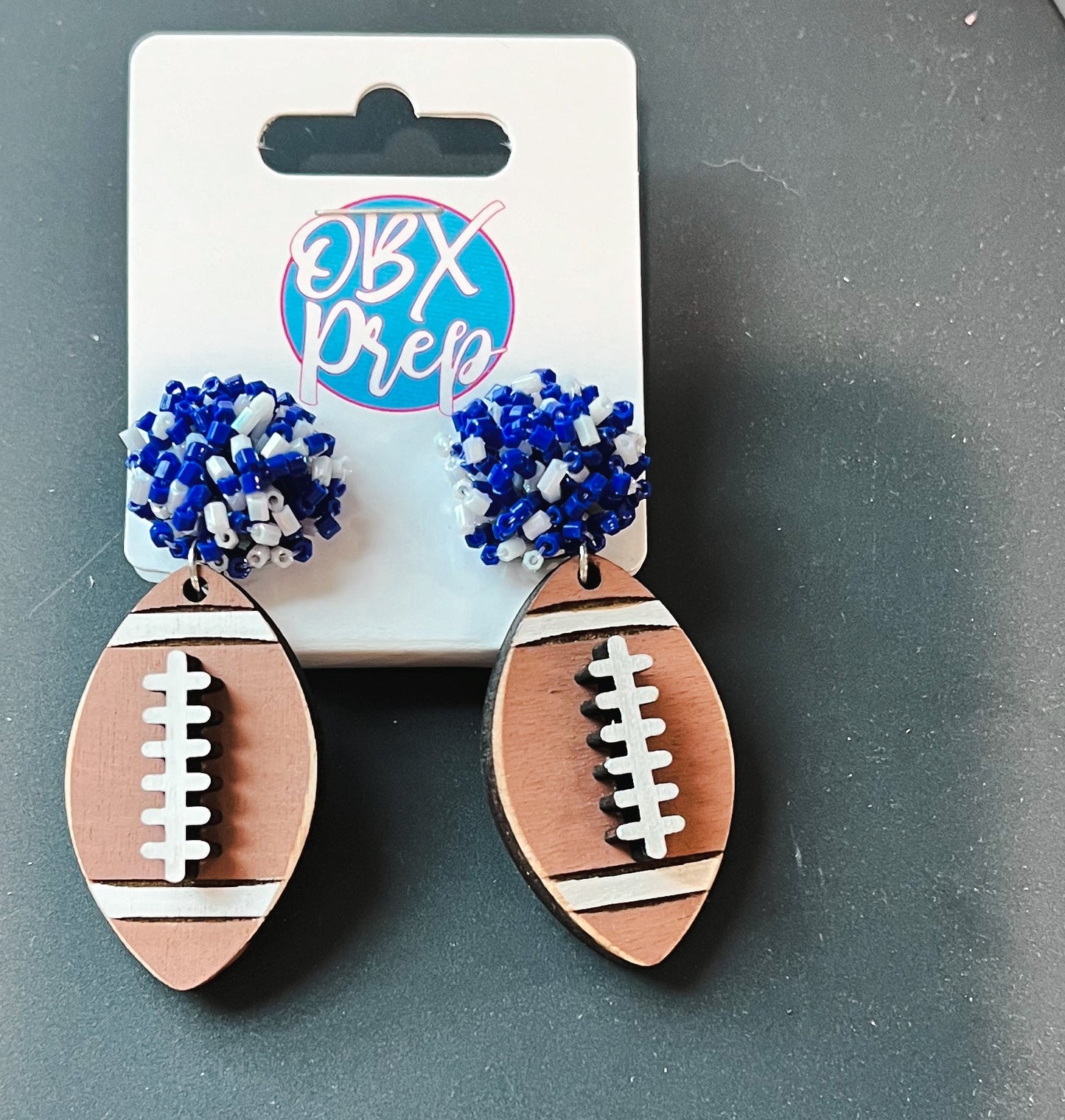 Custom Team Spirit Bead Topped Hand Painted Football Dangle Earrings.