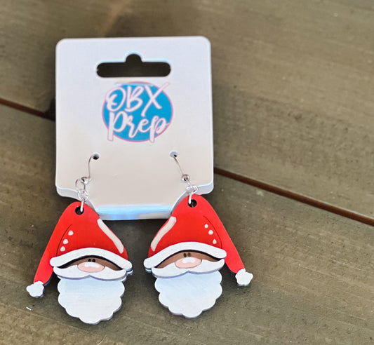 Santa Claus Christmas Hand Painted Wooden Dangle Multi Layer Earrings.