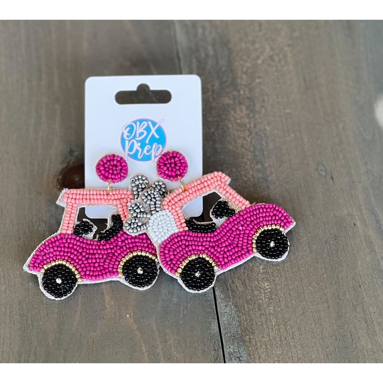 Golf Cart Seed Bead Drop Earrings - OBX Prep