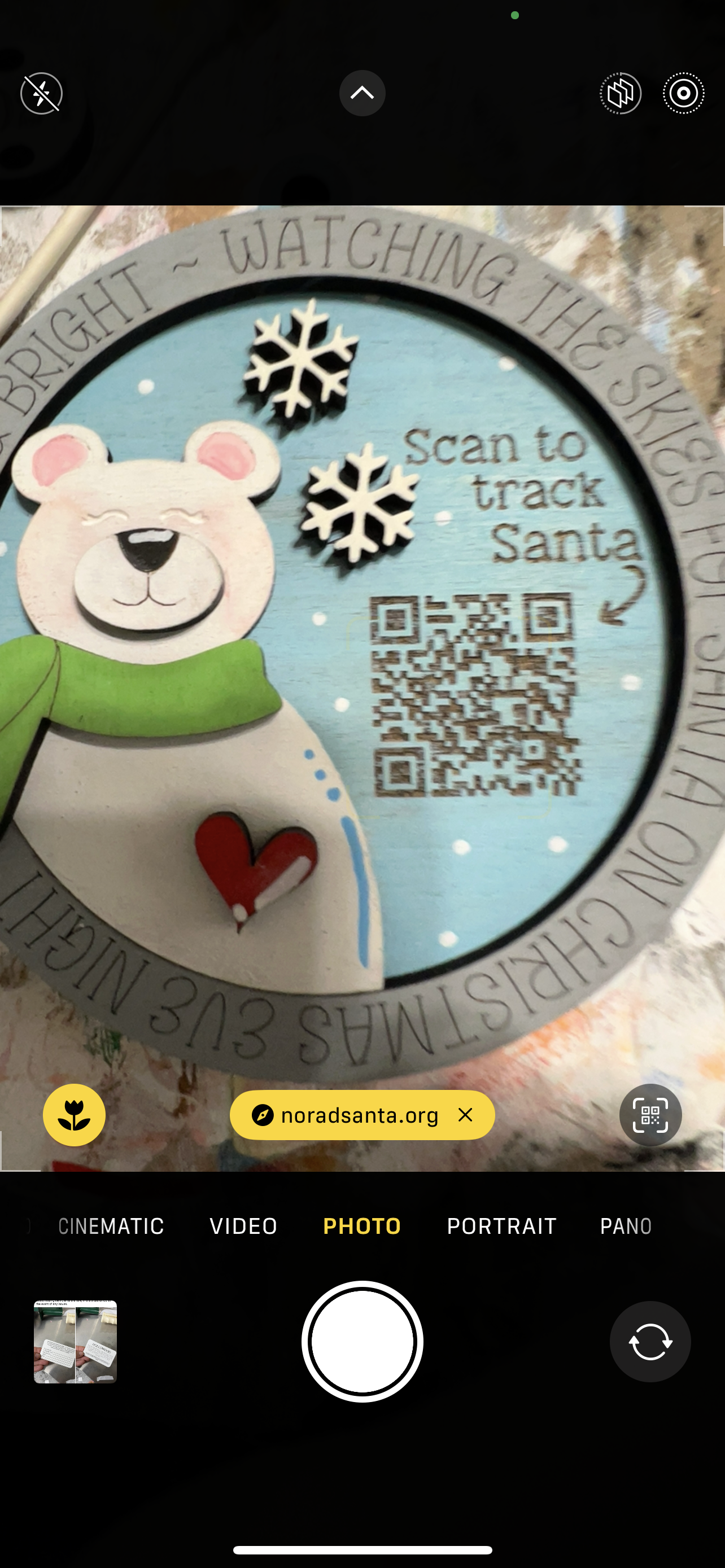 Polar Bear QR code Santa Tracker Hand Painted Ornament.