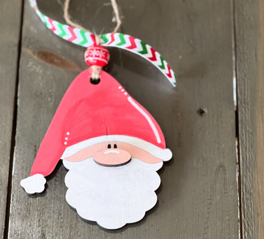 Santa Claus Face Hand Painted Wood Christmas Ornament.