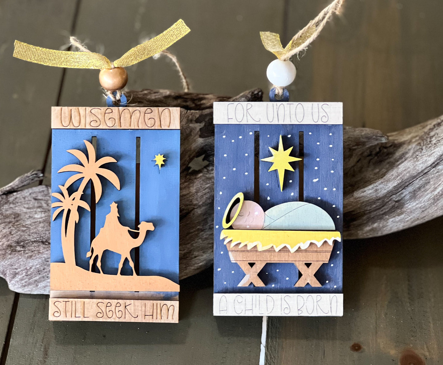 Wise Men Still Seek Him Hand Painted Pallet Gift Card Christmas Ornament.