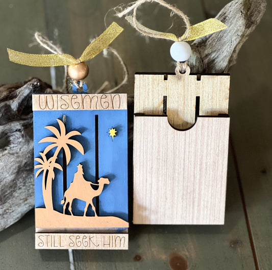 Wise Men Still Seek Him Hand Painted Pallet Gift Card Christmas Ornament.