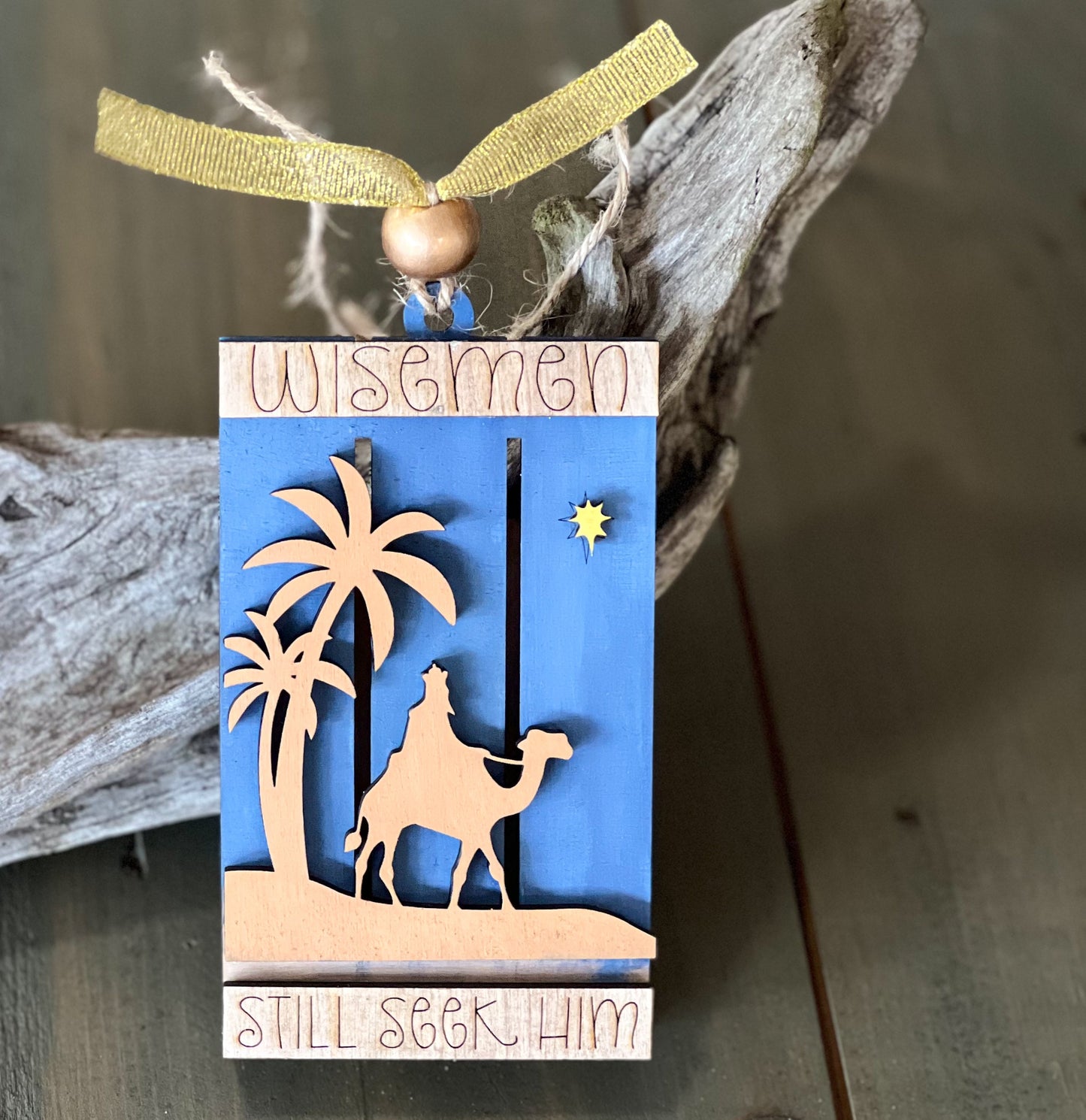 Wise Men Still Seek Him Hand Painted Pallet Gift Card Christmas Ornament.