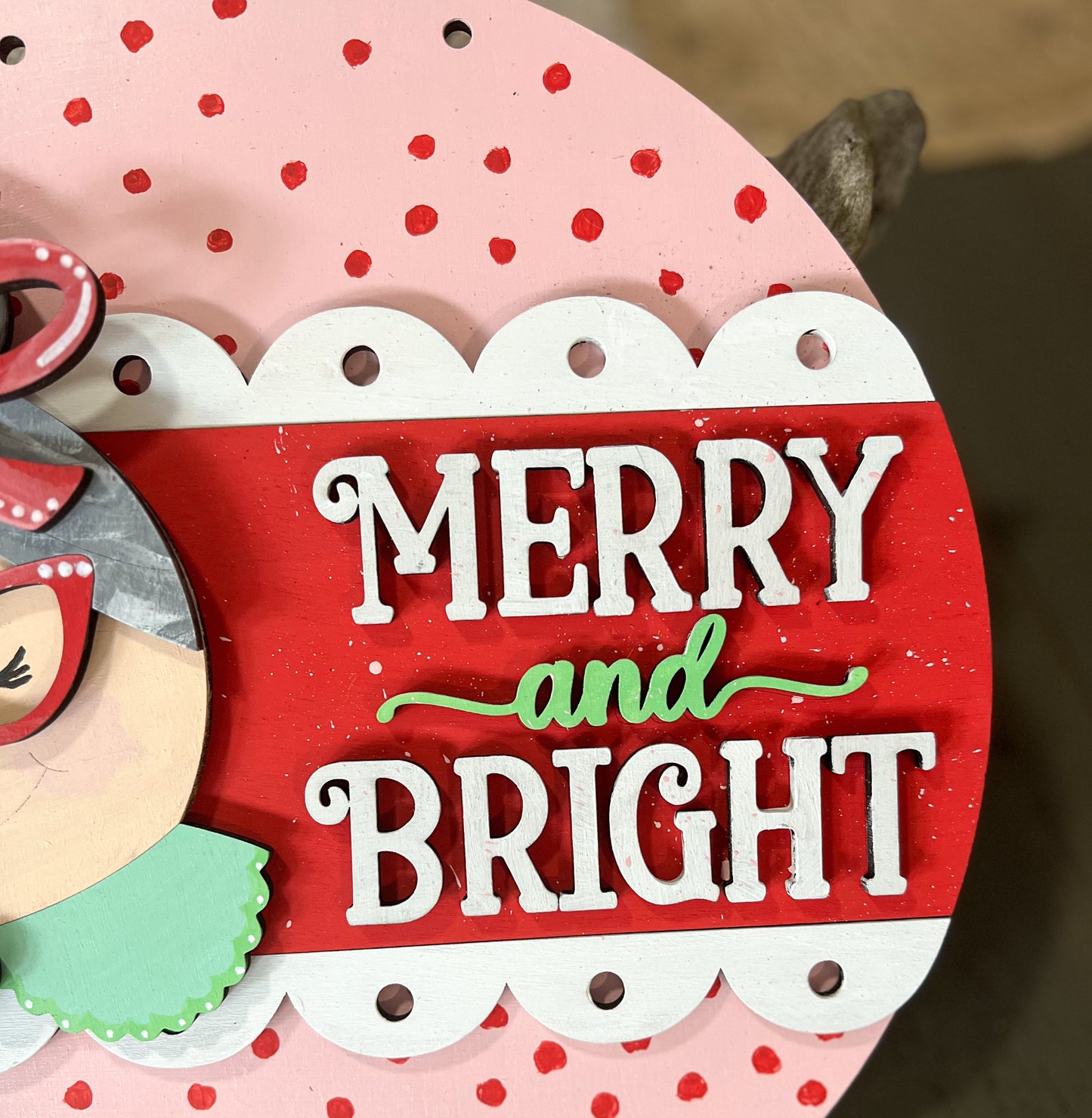 Merry and Bright Mrs. Clause Christmas 10.5" Sign Decor Hand Painted.