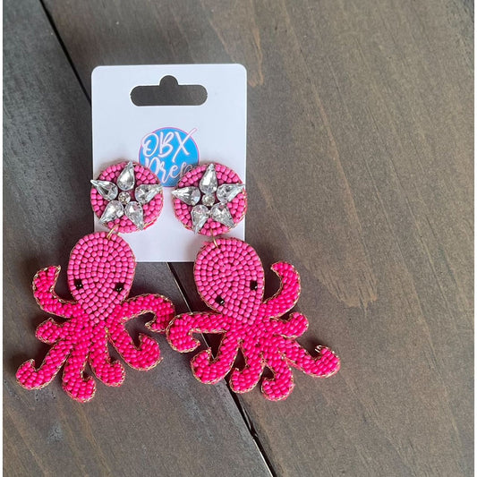 Octopus Beach Seed Beaded Drop Earrings - OBX Prep