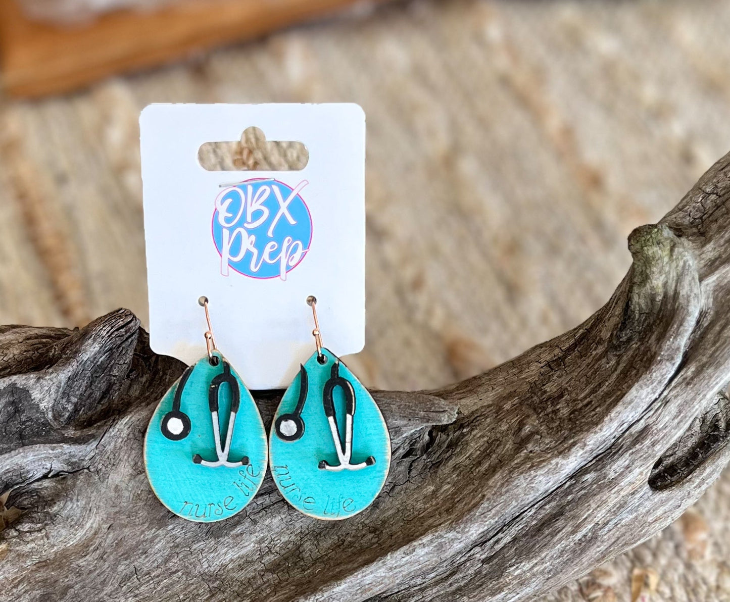 Nurse Life Earrings – Hand-Painted Scrubs with Stethoscope (Dangle Style).