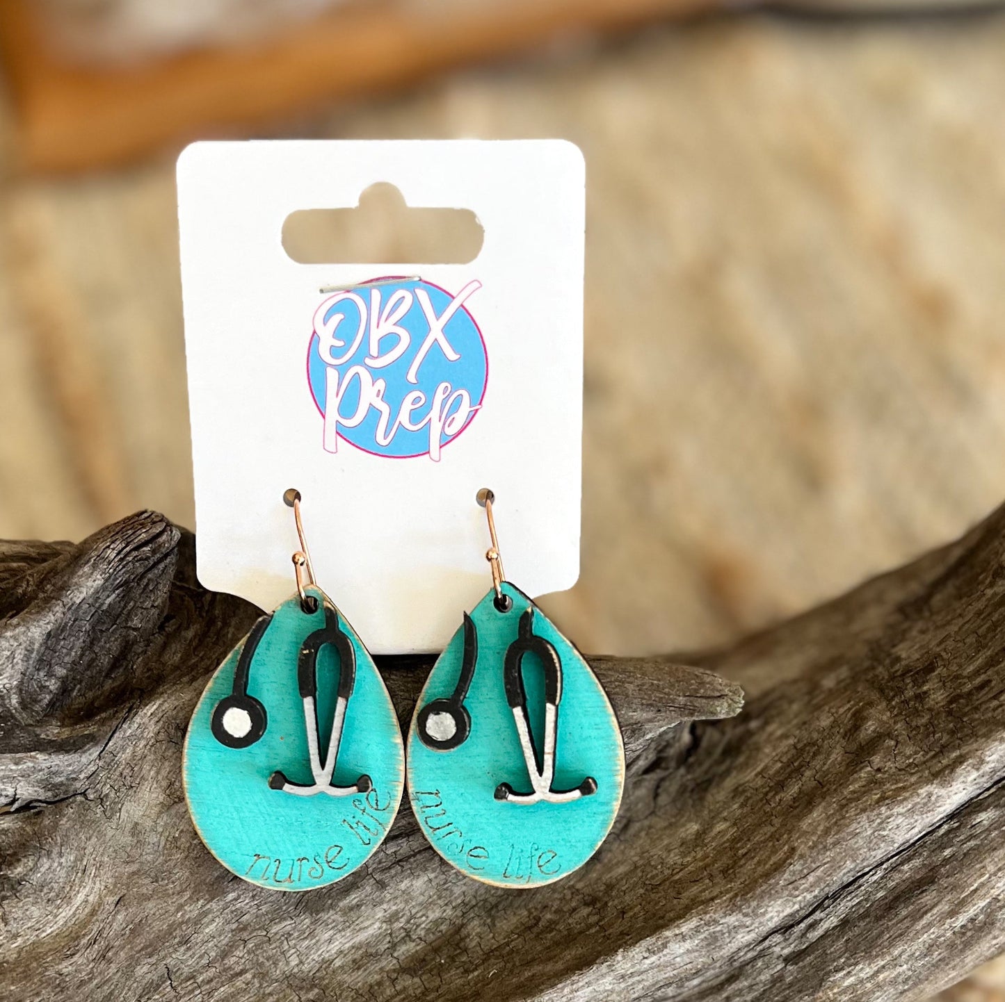 Nurse Life Earrings – Hand-Painted Scrubs with Stethoscope (Dangle Style).