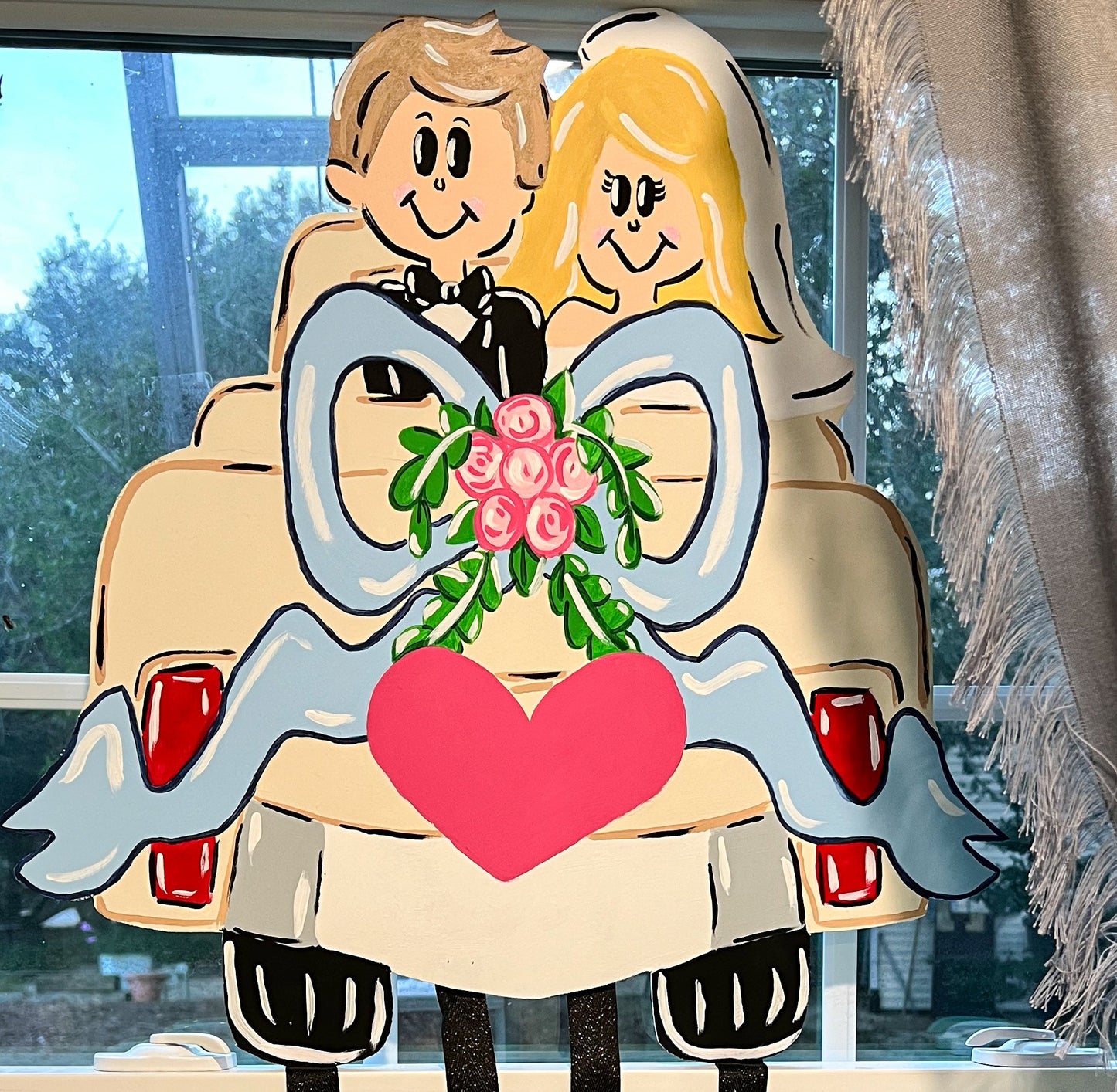 Personalized "Just Married" Door Hanger – Hand-Painted Wooden Design.