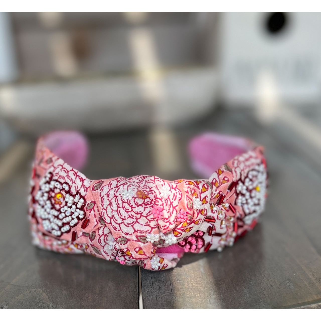 Daisy Toile Top Knot Seed Beaded Headband - OBX Prep