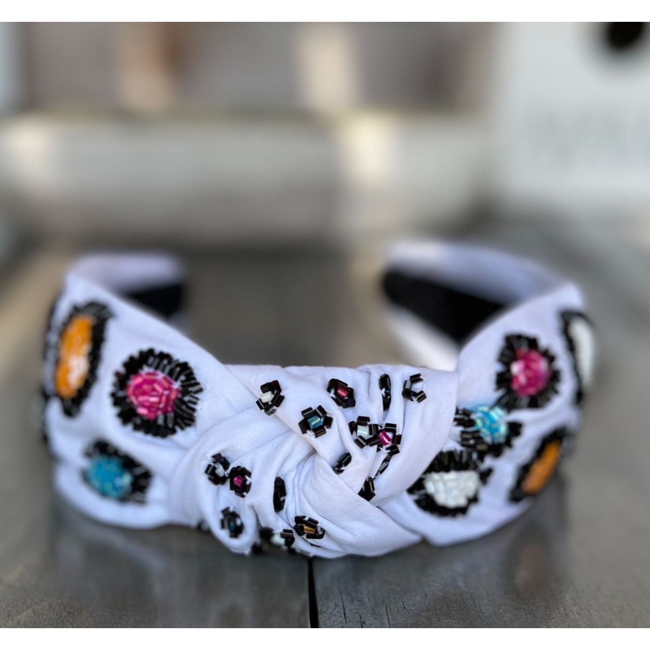 Bright Leopard Top Knot Seed Beaded Headband - OBX Prep