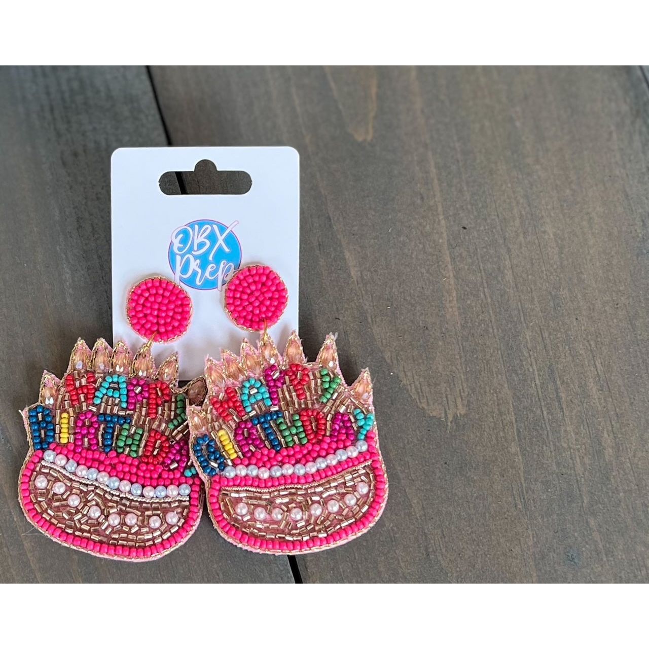 Birthday Cake Seed Beaded Drop Earrings - OBX Prep