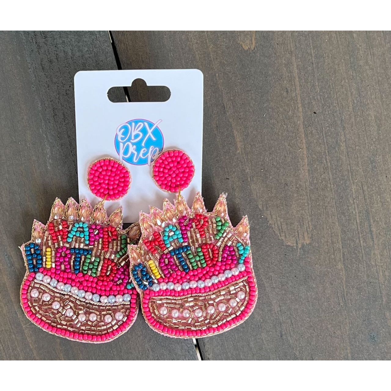 Birthday Cake Seed Beaded Drop Earrings - OBX Prep