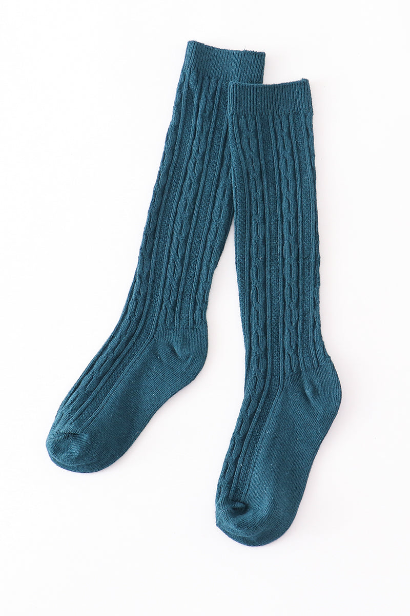 Teal knit knee high sock