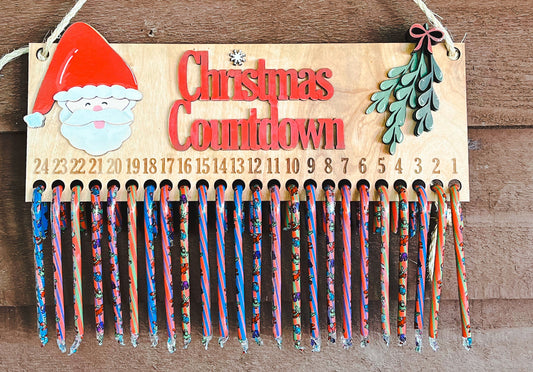 Christmas Candy Cane Countdown Wood Hand Painted Sign.