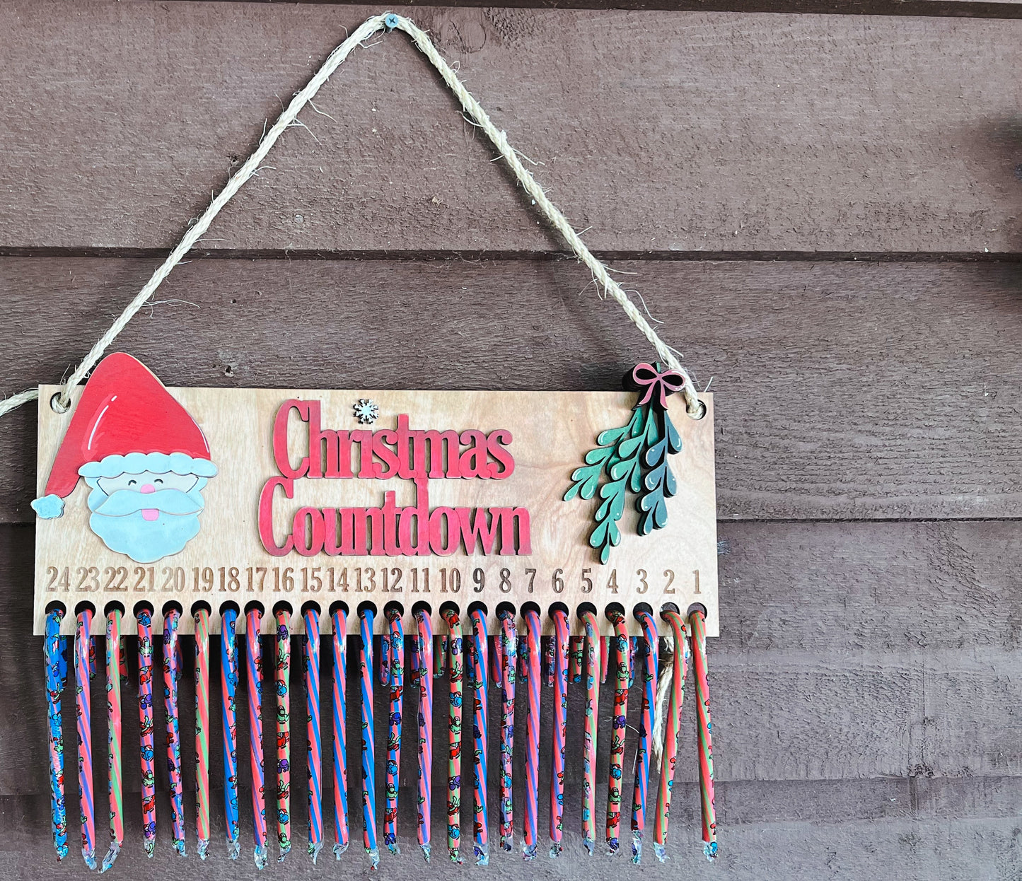 Christmas Candy Cane Countdown Wood Hand Painted Sign.