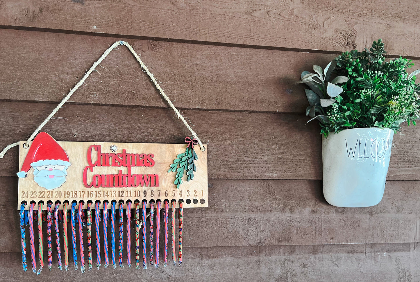 Christmas Candy Cane Countdown Wood Hand Painted Sign.