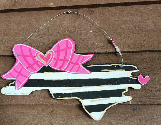 Preppy State Love Black White Pink and Gold Door Hanger Sign.