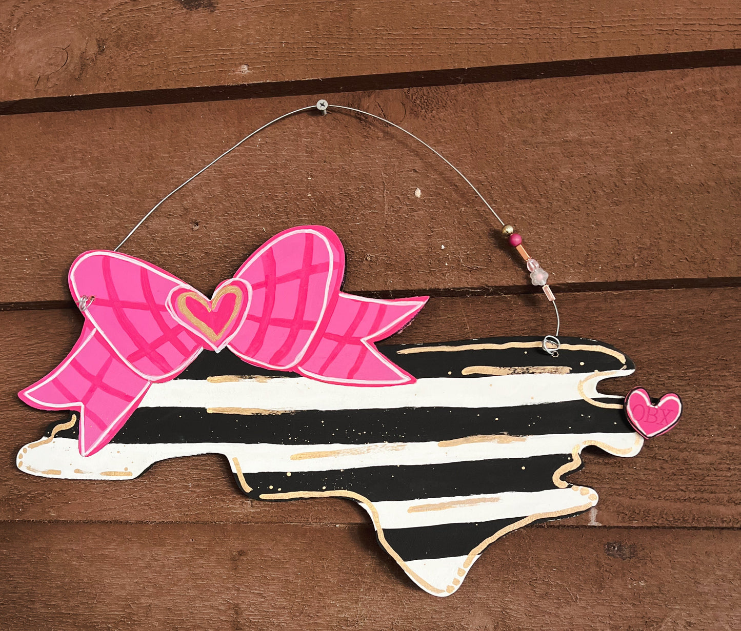 Preppy State Love Black White Pink and Gold Door Hanger Sign.