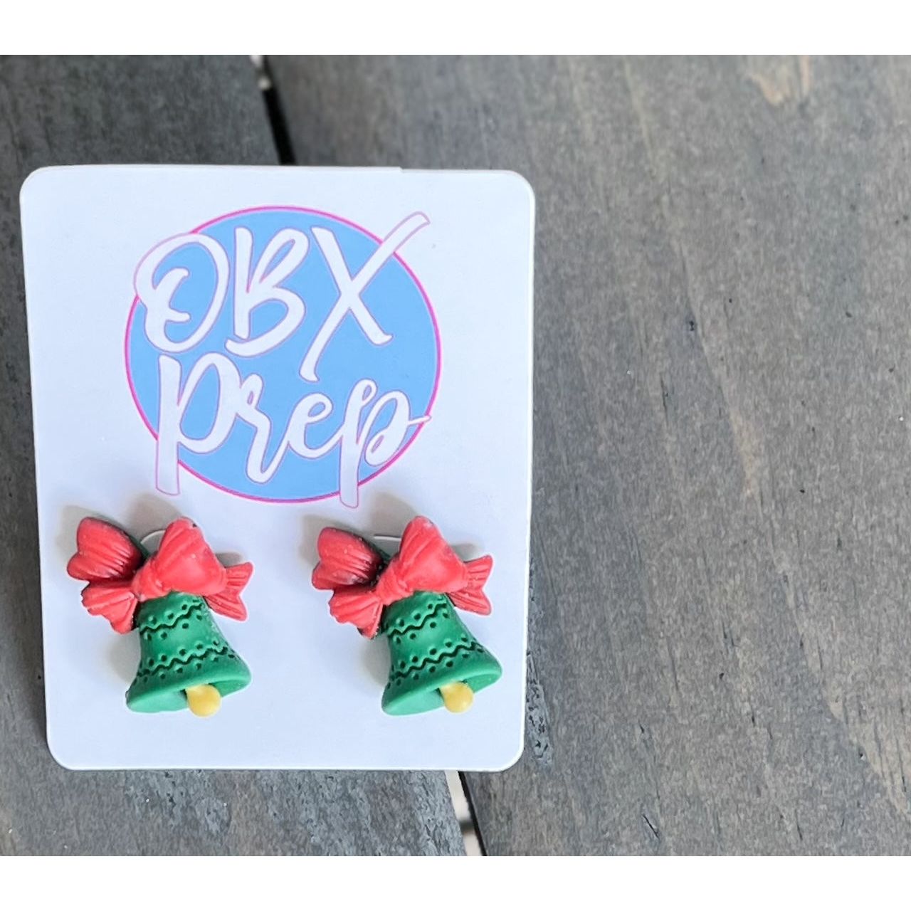 Christmas Green Bell Polymer Clay Stud Earrings - OBX Prep