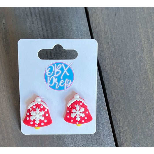 Christmas Bell Polymer Clay Stud Earrings - OBX Prep