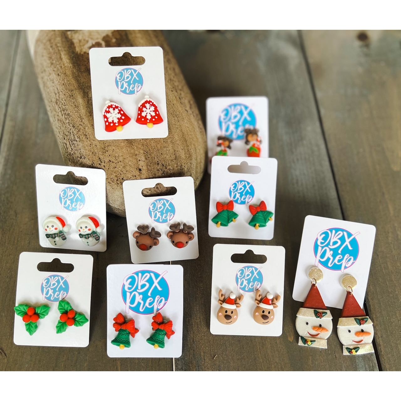 Christmas Double Bells Polymer Clay Stud Earrings - OBX Prep